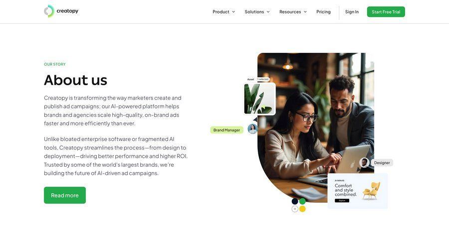 Creatopy
				about & company mission ui page example