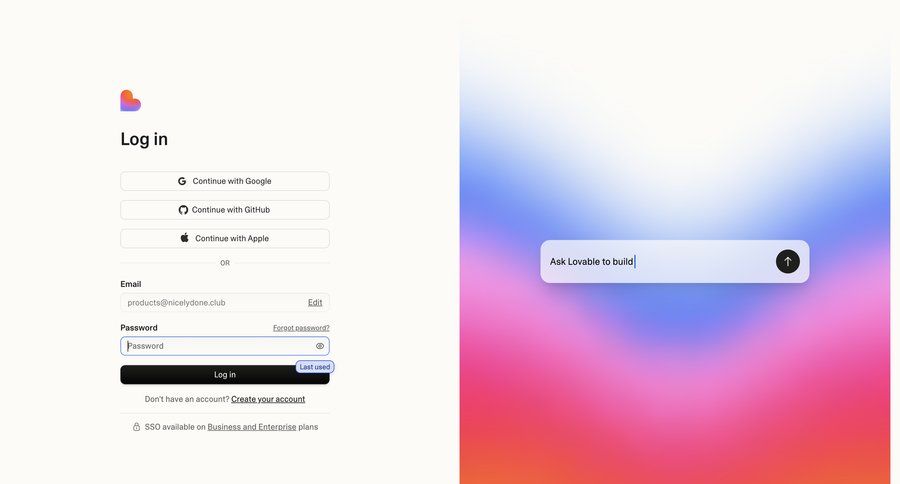 Lovable
			 account management form user authentication authentication minimalist design login security log in ui page example