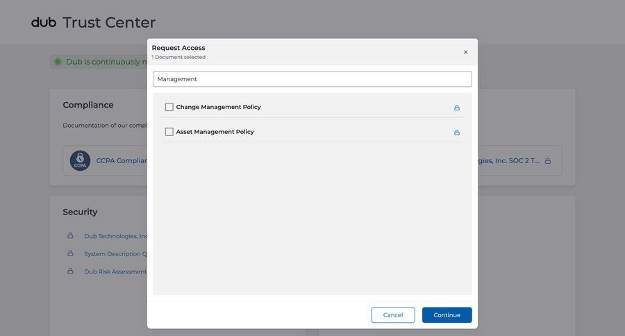 Dub
			modal & popover security request access security ui page example