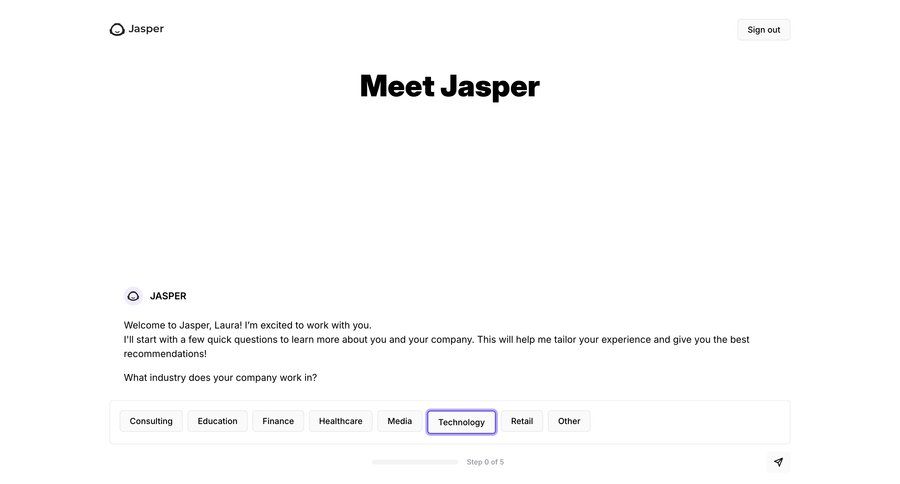 Jasper
			 onboarding form progress indicator progress bar ui page example