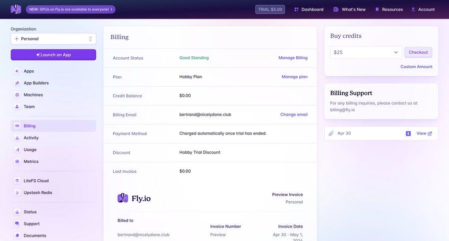 Fly
			 sidebar navigation account management account settings payment method trial checkout billing history buy credits sidebar ui page example