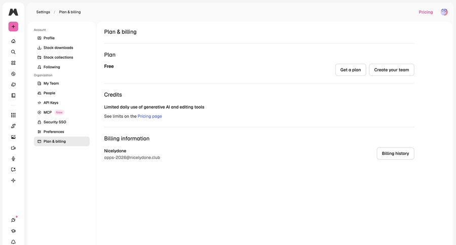 Magnific
			 account settings subscription management free tier ui page example