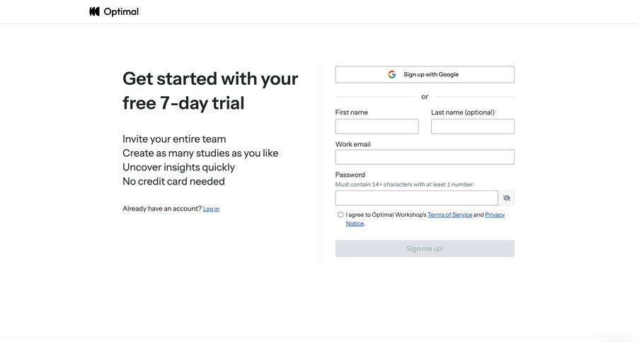 Optimal
				signup ui page example