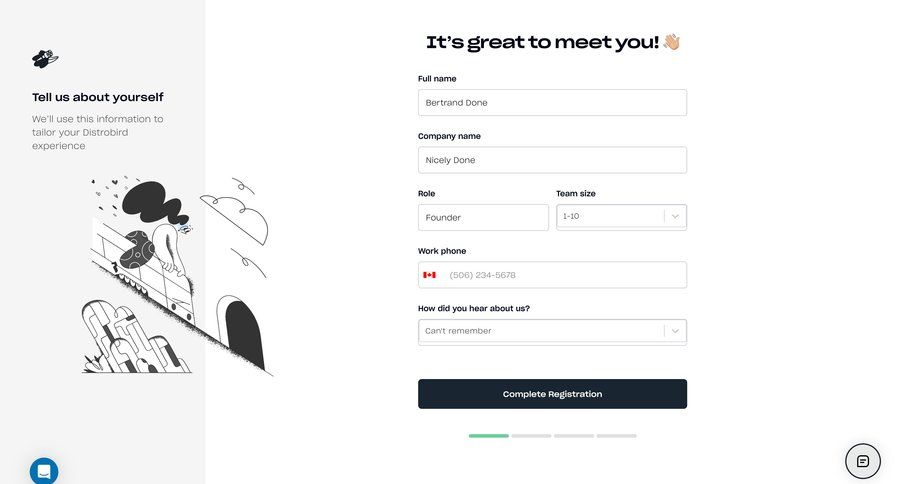 Distrobird
				onboarding page example