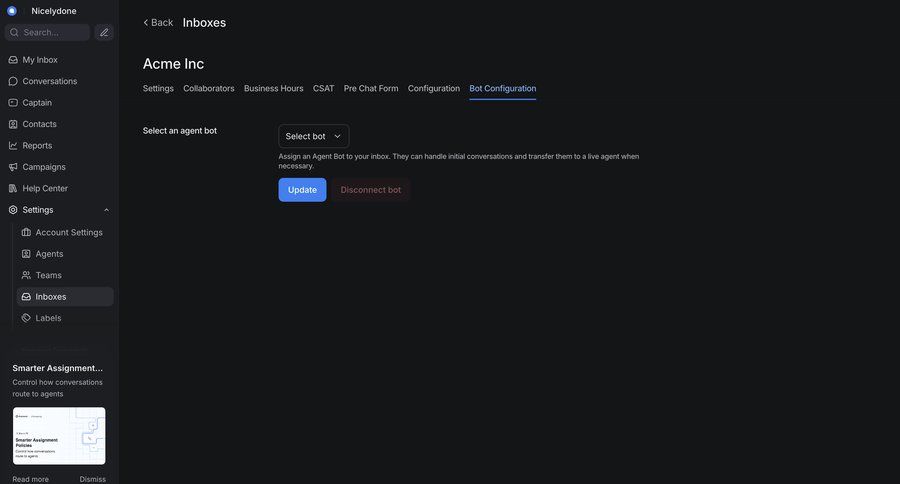 Chatwoot
			 automation setup ui page example