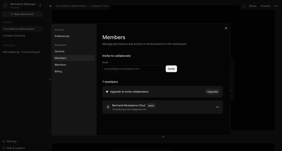 Chronicle
			 collaboration settings team collaboration user management account management form access control permission management user invitation menu configuration screen ui page example
