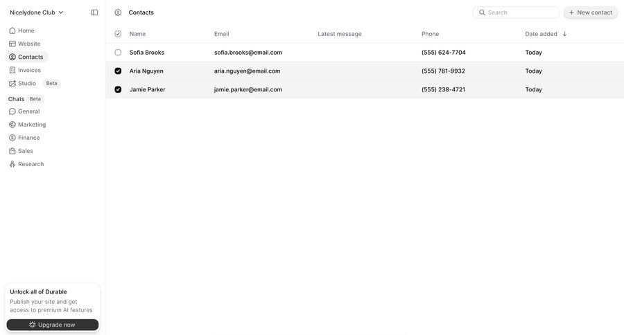 Durable
				list ui page example