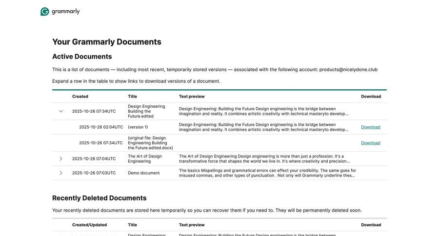 Grammarly
				list ui page example