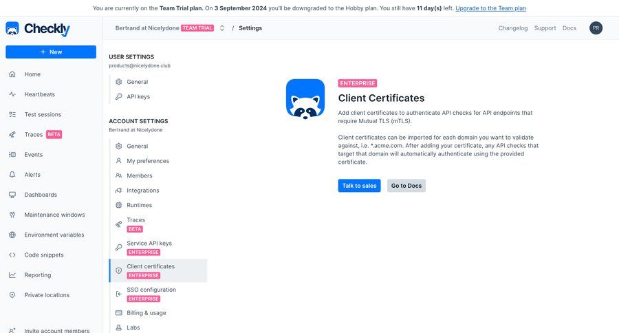Checkly
			 user profile sidebar user settings settings sidebar navigation account management account settings account setup navigating settings security configuration api security enterprise settings ui page example