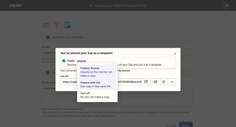 Zapier
			 collaboration settings access control sharing ui page example