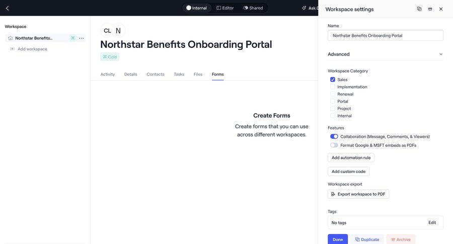 Dock
			 configuration workspace settings detail view b2b saas ui page example