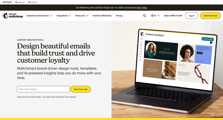 Mailchimp
			 marketing automation email marketing saas pricing ui page example