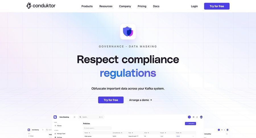Conduktor
			 data security data import importing data data governance rule engine ui page example