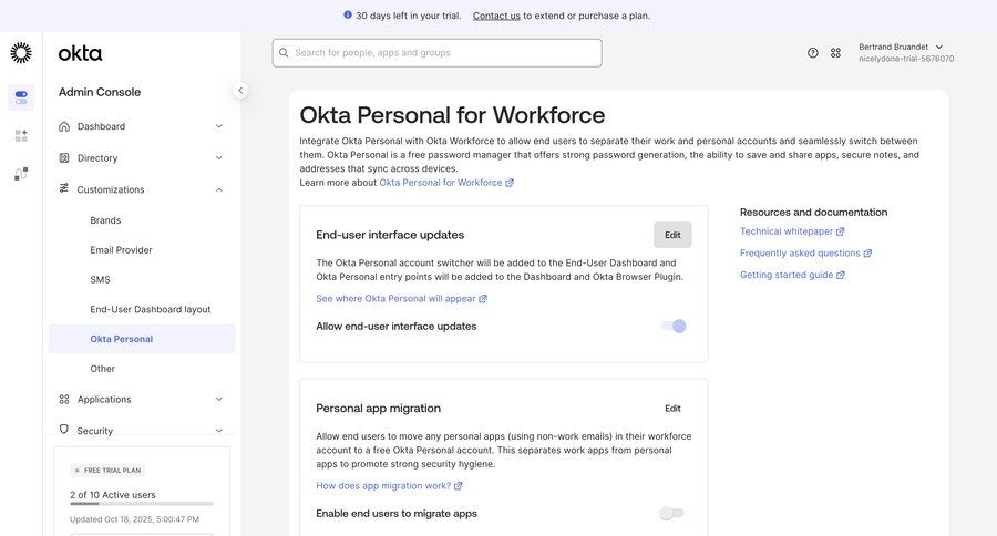 Okta
				settings ui page example