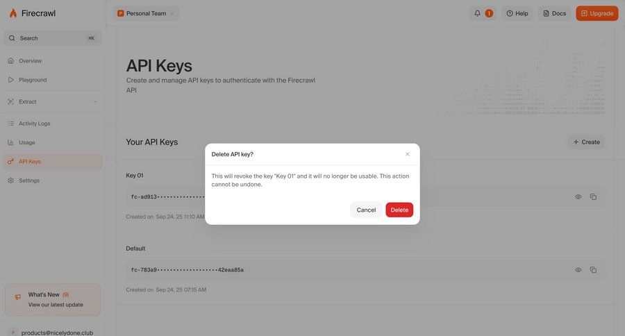 Firecrawl
			settings modal & popover delete settings delete confirmation sidebar confirmation message ui page example