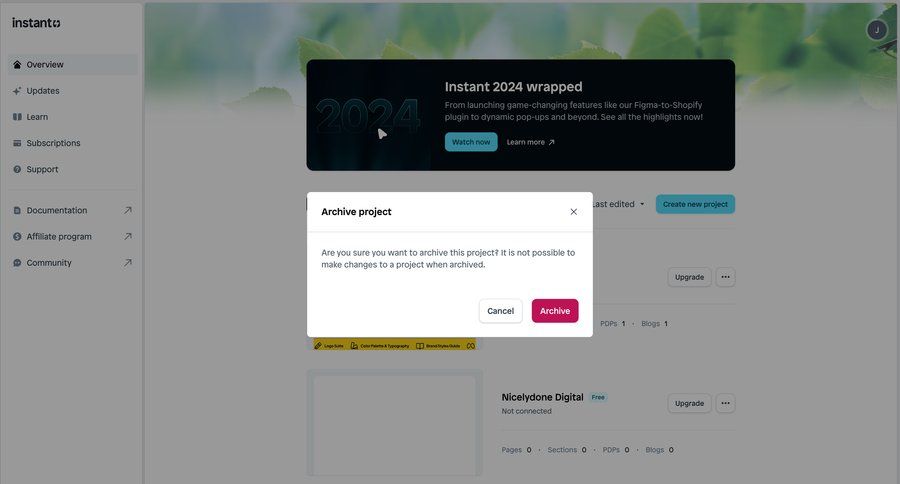 Instant
			 modal screen data management content management e-commerce dashboard sidebar navigation project management project organization navigation sidebar typography color palette sidebar personal space affiliate program ui page example