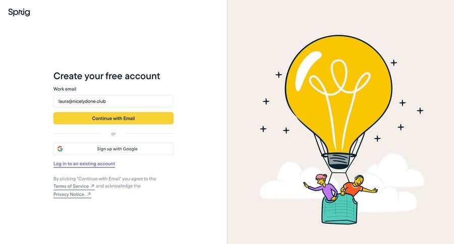 Sprig
				signup page example
