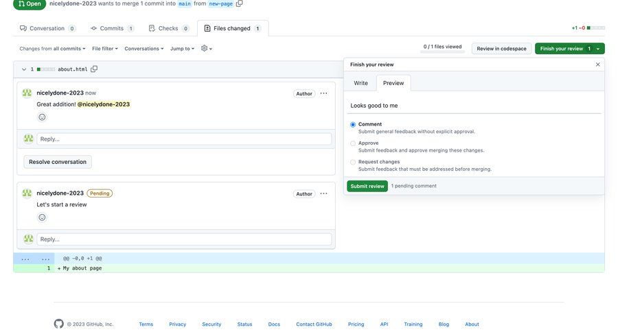 Github
			 collaboration conversational ui conversational review version control approval workflow ui page example