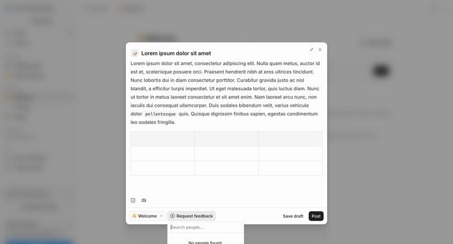 Cushion
			 collaboration modal dialog attachment message ui page example