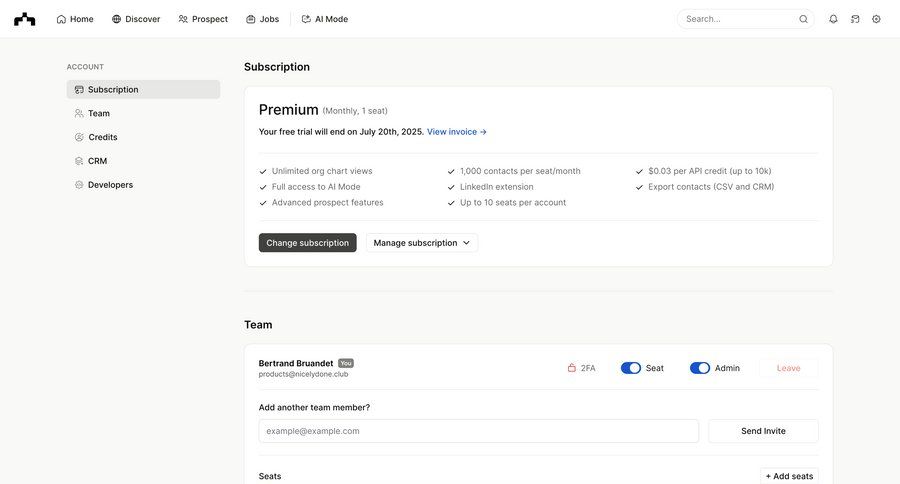 The org
			settings team api billing settings team collaboration dashboard sidebar navigation account management account setup account settings subscription management credits integration progress bar ui page example