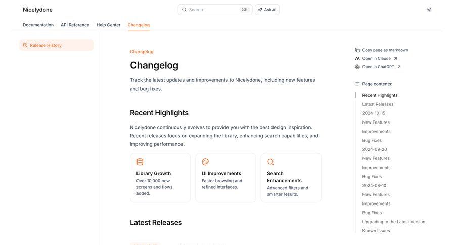 Documentation.AI
				changelog (product) ui page example