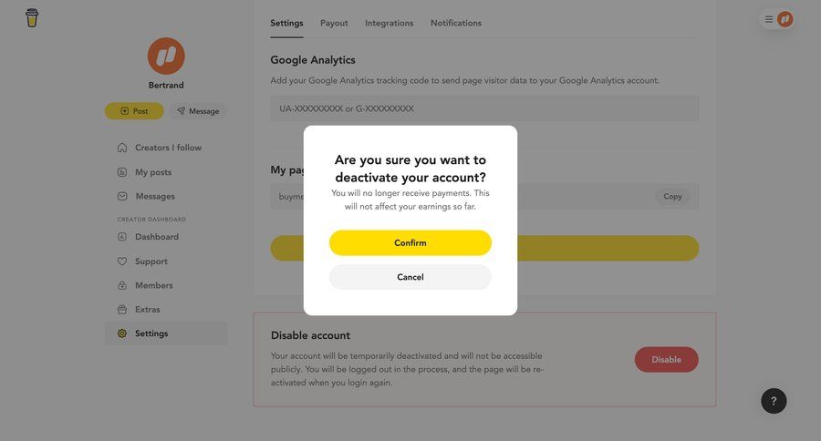 Buy Me a Coffee
			 sidebar user settings settings account management account settings analytics analytics integration buy credits user termination ui page example