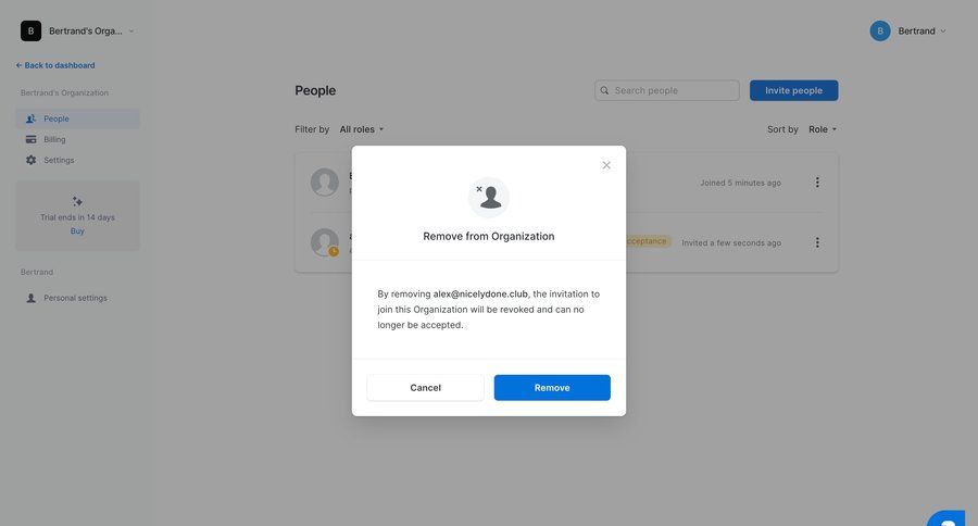 Overflow
			modal & popover remove teammate sidebar user management team collaboration confirmation message organization settings user role ui page example