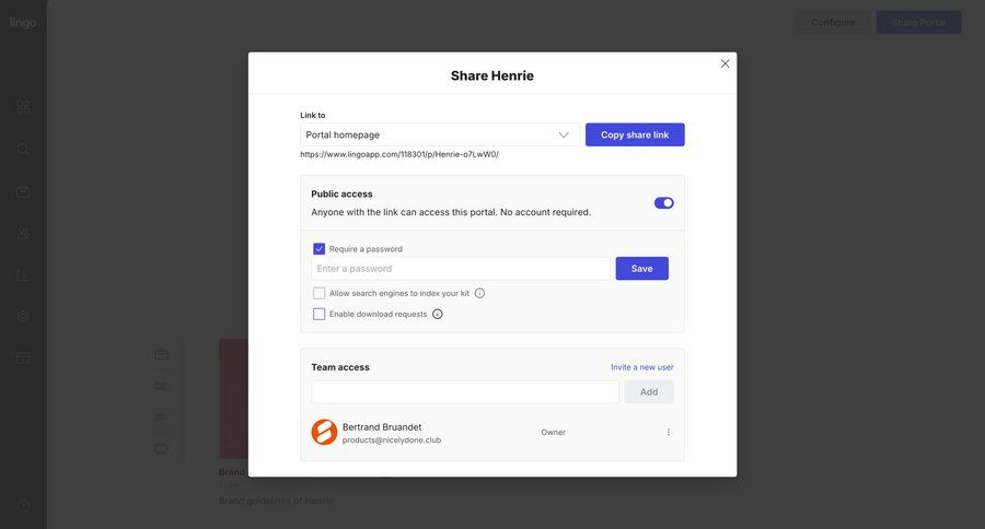 Lingo
			 collaboration settings form share modal access control permission management sharing permissions ui page example