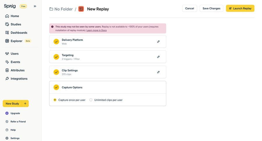 Sprig
			create form integration settings configuration sidebar navigation form user research save changes sidebar alert new create generate ui page example
