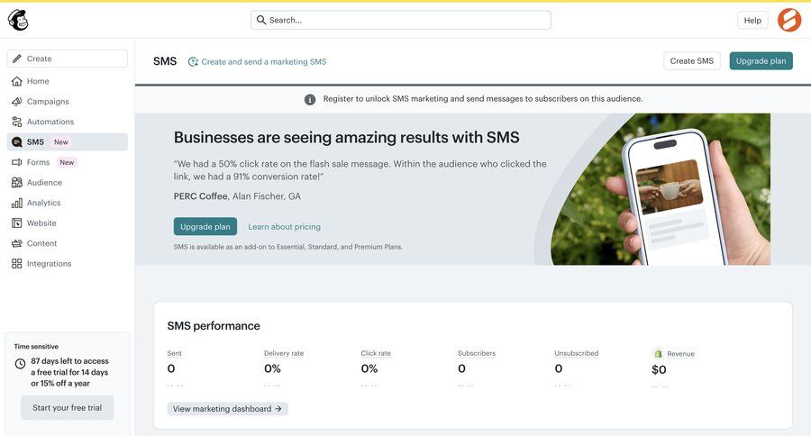 Mailchimp
			 performance metrics marketing automation ui page example