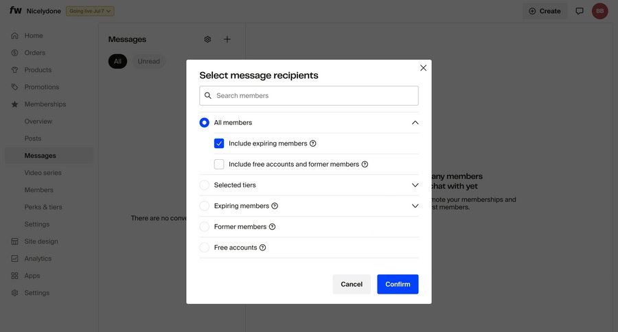 Fourthwall
			 user management onboarding form modal dialog sidebar communication ui page example