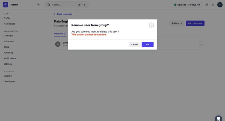 Conduktor
			modal & popover remove teammate sidebar menu user management sidebar navigation user permissions account management confirmation message user role group members audit log ui page example