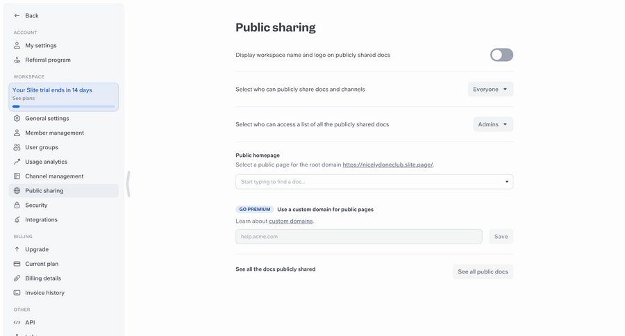 Slite
			settings form account settings workspace settings sharing settings collaboration configuration settings sidebar navigation form ui page example