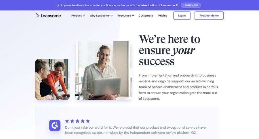 Leapsome
			 account management customer success testimonials case studies customer stories importing data pricing calculator ui page example