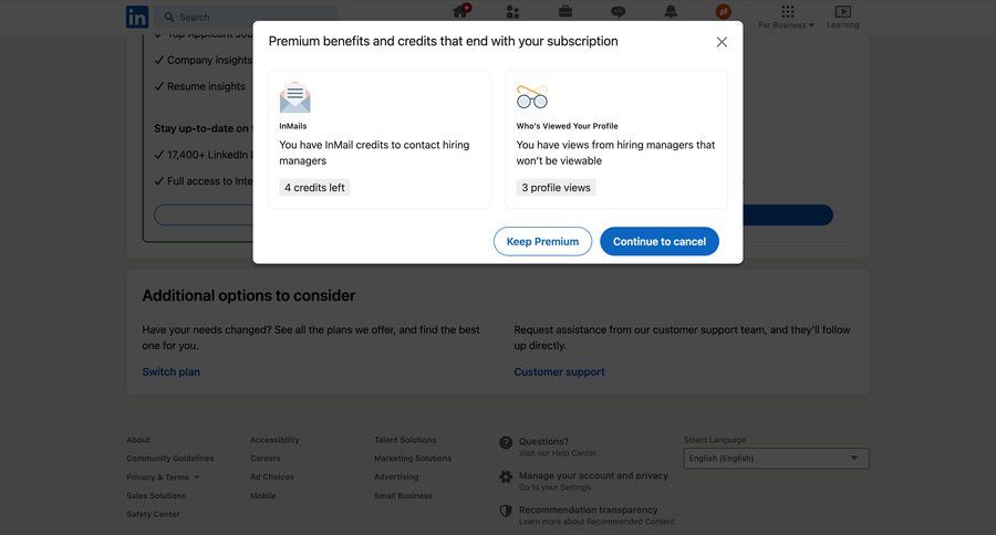 Linkedin
			modal & popover cancel subscription account management grid subscription management call to action premium ui page example