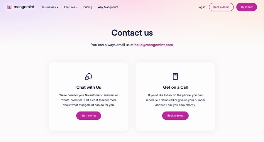 Mangomint
				contact ui page example