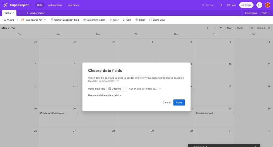Airtable
			 task management modal screen configuration project management modal interaction calendar screen date picker datepicker chonology time picker date filter time selector ui page example