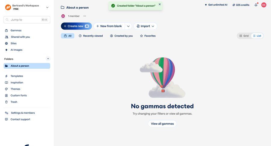 Gamma
			 content management dashboard grid onboarding sidebar create folder ui page example