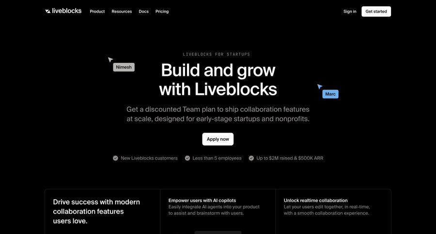 Liveblocks
			startup & non-profit program b2b saas ui page example