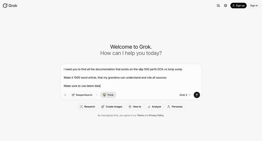 Grok
			 artificial intelligence onboarding full-screen layout task communication communication chat messages quick actions chat interface conversational ui page example