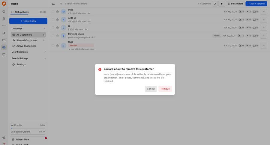 FeatureOS
			 user management account management confirmation modal dialog account deletion sidebar confirmation message ui page example