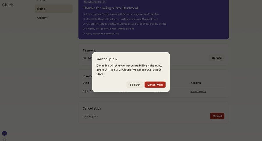 Claude
			modal & popover cancel subscription settings sidebar navigation account management account settings subscription management modal confirmation free plan sidebar ui page example