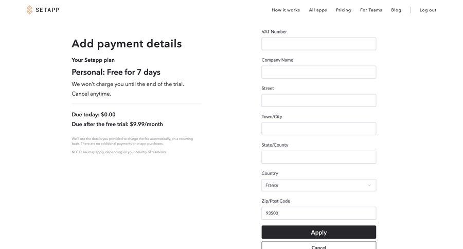 Setapp
				checkout page example