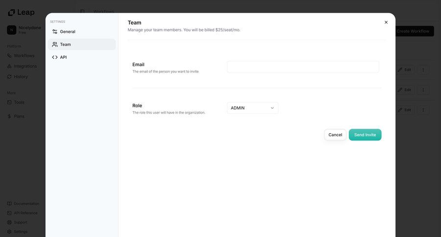 Leap
			 free account user role collaborators group members ui page example