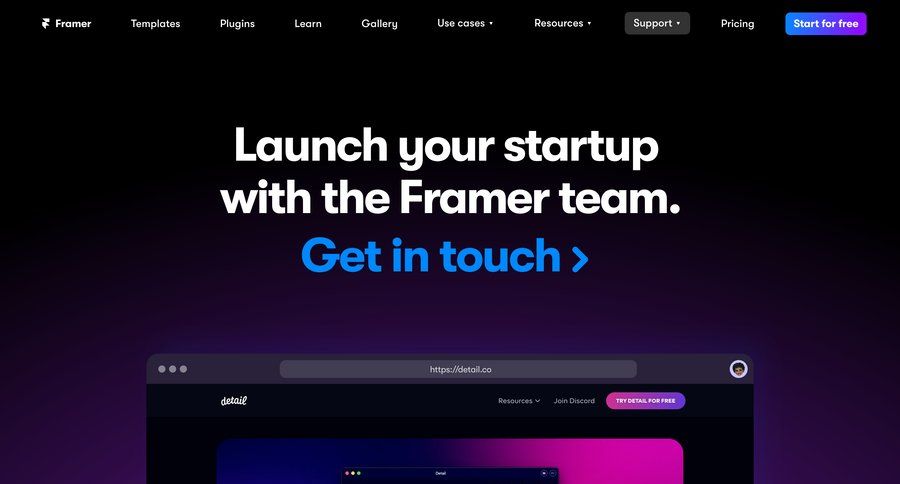 Framer
				startup & non-profit program ui page example
