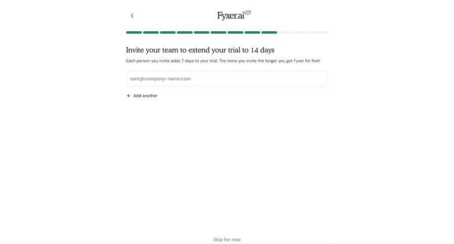 Fyxer
				onboarding ui page example