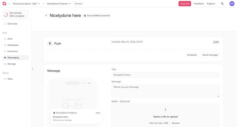 Appwrite
			 push notification ui page example