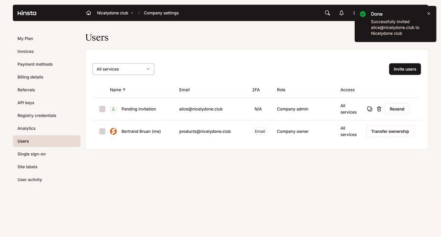 Kinsta
			 settings user management dropdown filters user role table ui page example