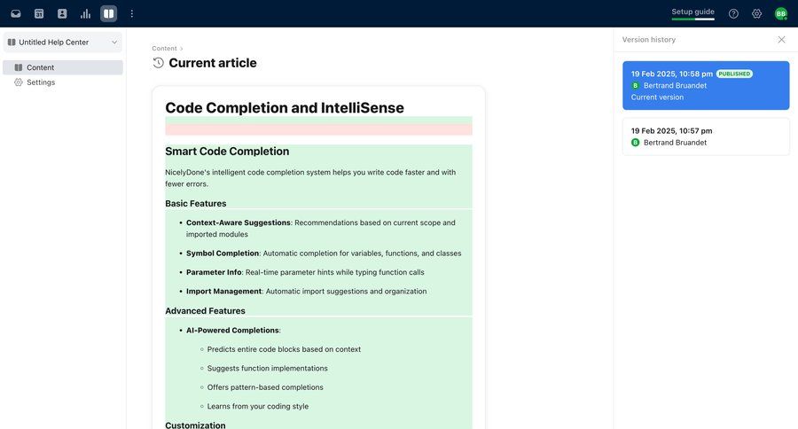 Front
			 sidebar navigation full-screen layout sidebar create generate article documentation version history suggestion ui page example
