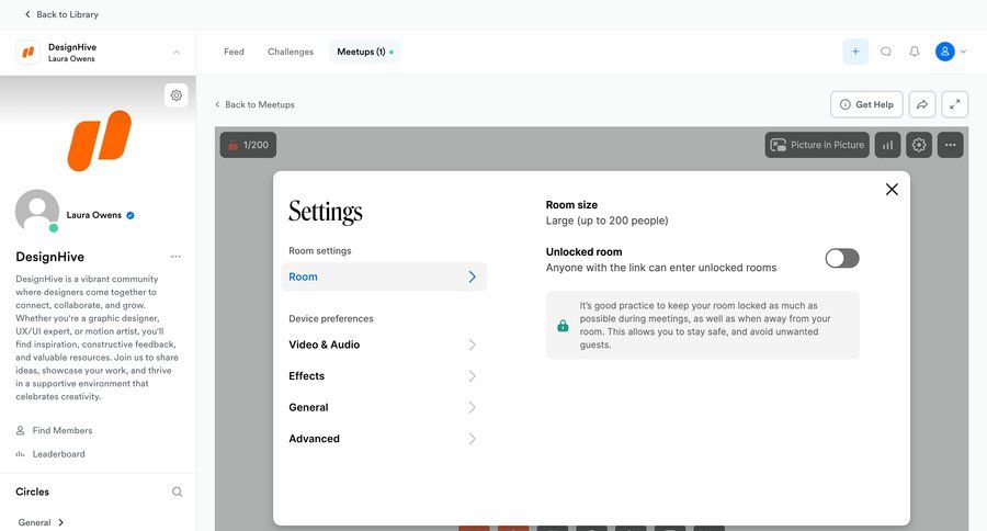 Kajabi
			 collaboration configuration settings design hierarchical navigation sidebar meeting settings modal ui page example
